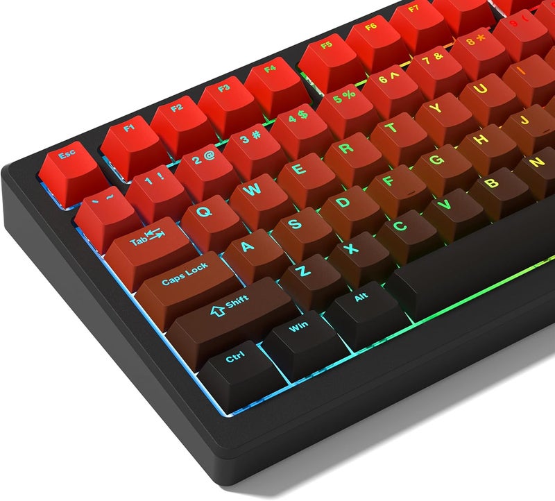 Rainy75 PBT Key caps, Double Shot Shine Through Custom Keycaps, Gradient Keycaps Cherry Profile, Minimalist Style Keyboard Keycap for Mechanical Keyboard (red) - Image 1